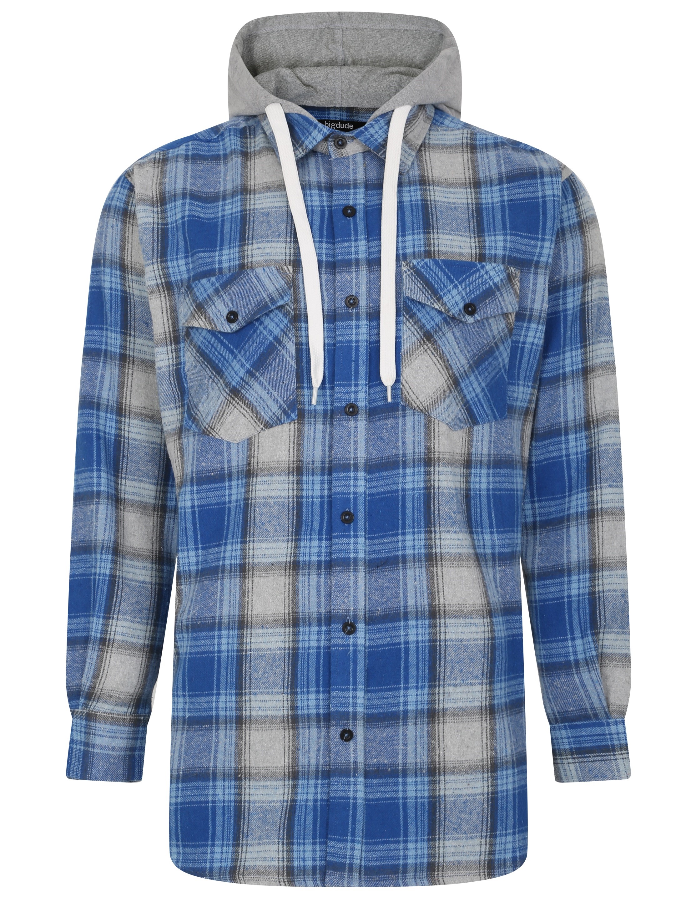 Bigdude Hooded Check Flannel Shirt Blue